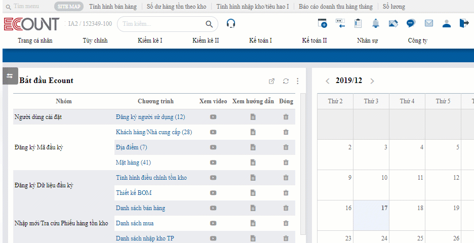 Giao diện phần mềm Ecount ERP